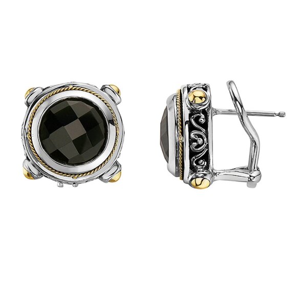 EFFY Balissima Onyx, Sterling Silver and 18K Yellow Gold Stud Earrings - Picture 1 of 14